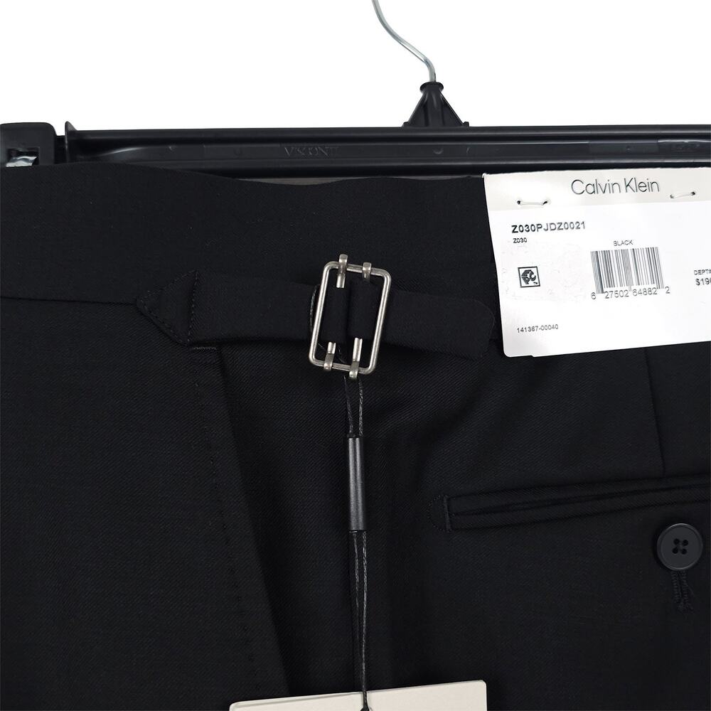 Calvin Klein Mens Slim Fit Wool Dress Pants 40x32 Black Solid Pleated NWT - Picture 8 of 13